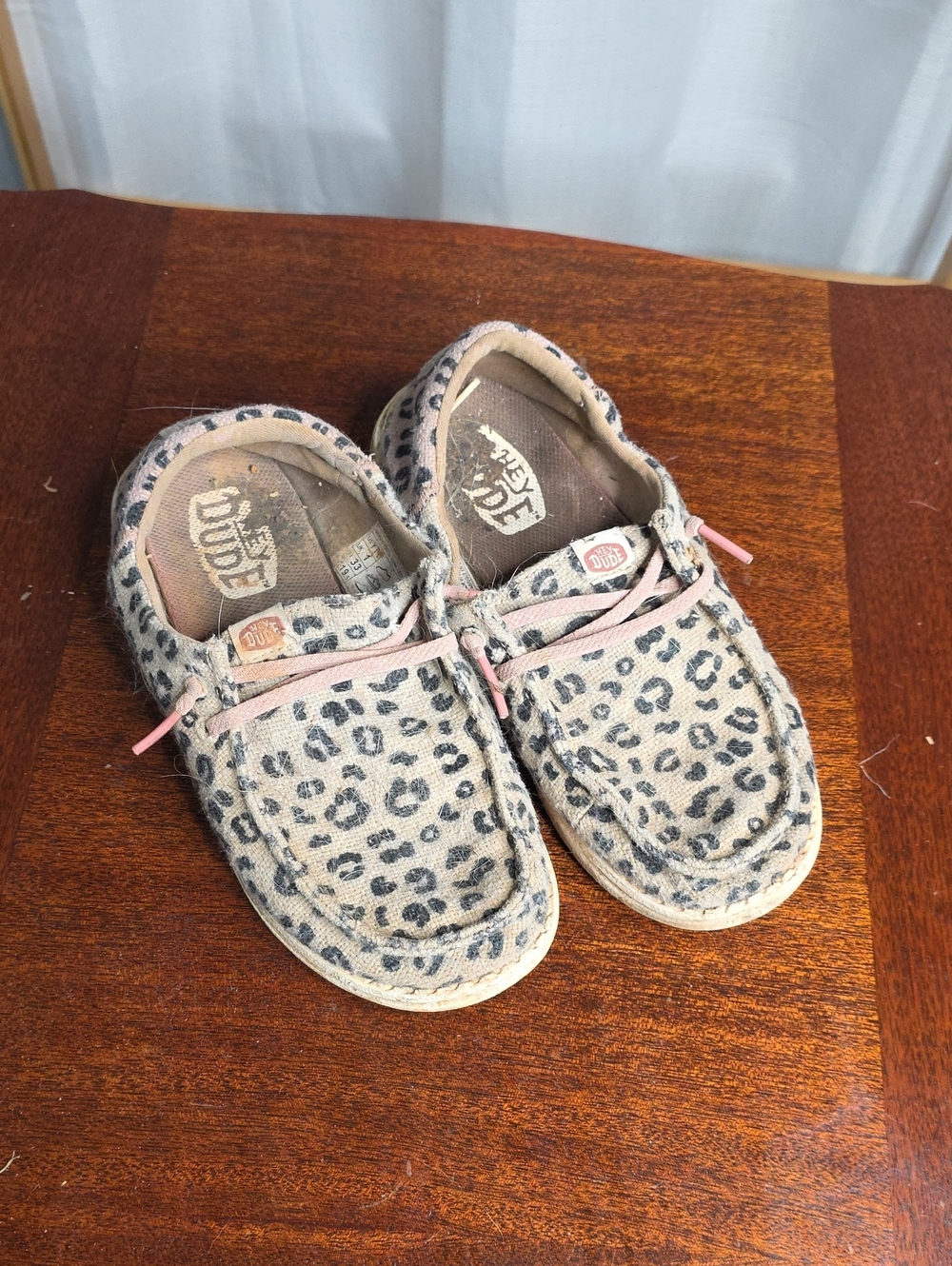 Hey Dude Kids Leopard Slip-On Moccasins in Beige with Pink Trim